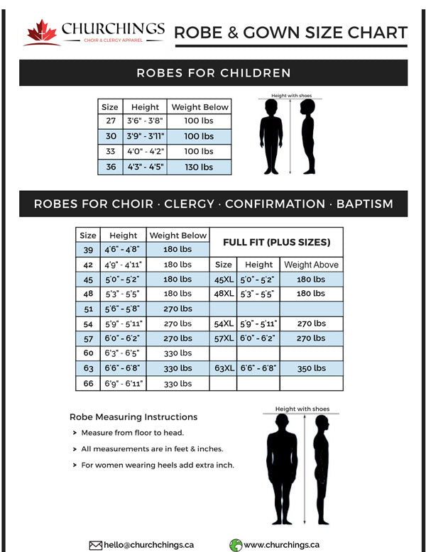 Church Apparel Size, Colour and Fabric Guides – Churchings Canada